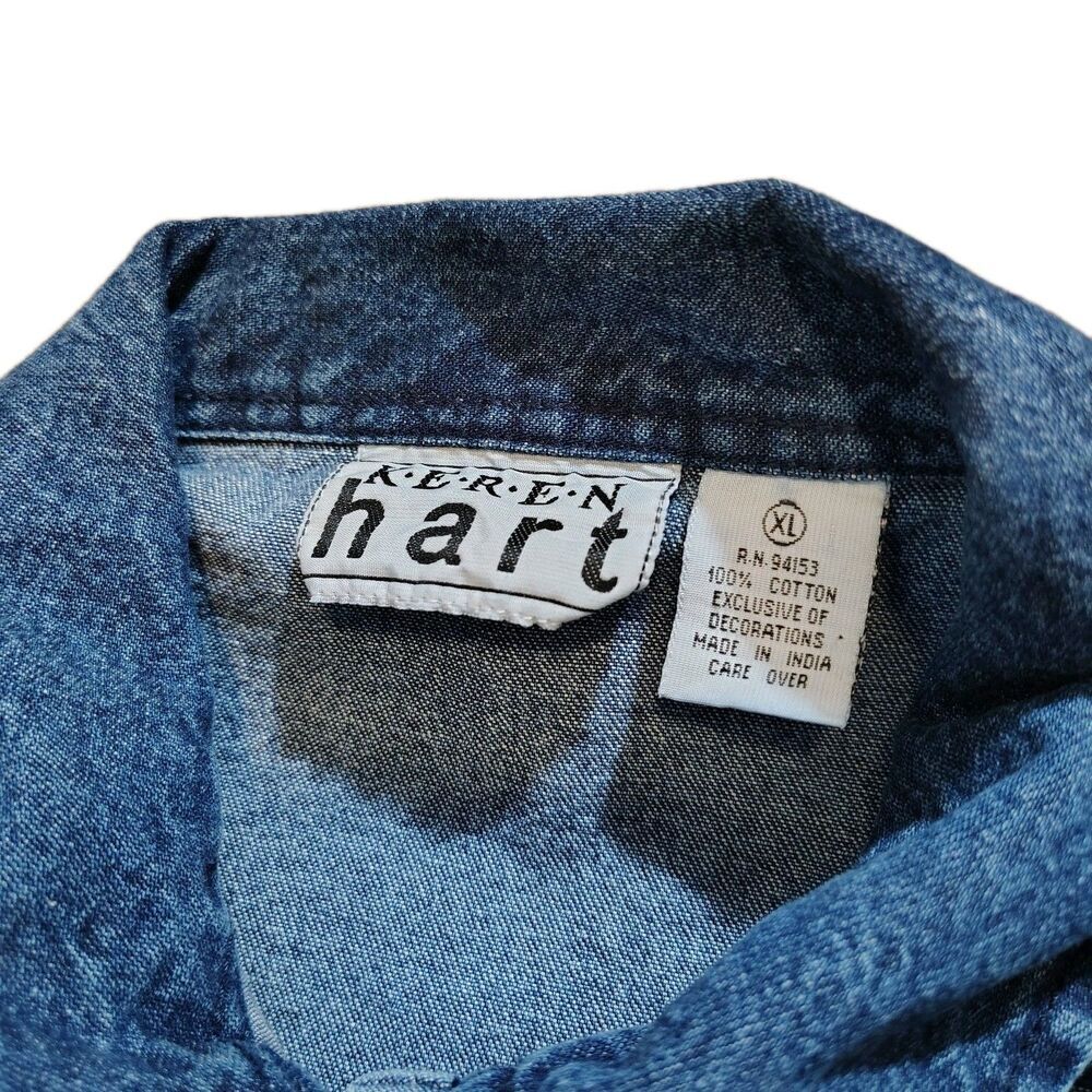 Keren Hart Womens 90s Patchwork Denim Jacket Size XL Embroidered Boho Cottage - Picture 6 of 11